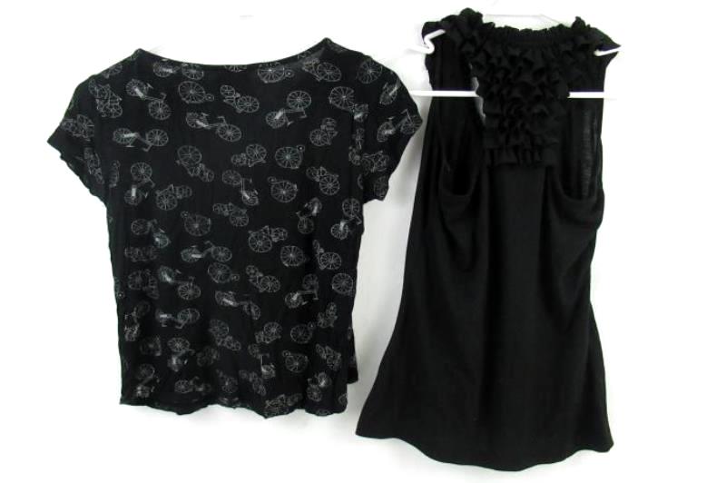 Lot of 2 Junior's Size Small Tops Black Self Esteem W5 Bicycle Ruffles