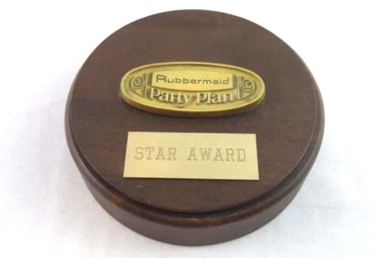 Vintage Josten's Rubbermaid Party Plan Star Award Wooden Trinket Box Round Lid