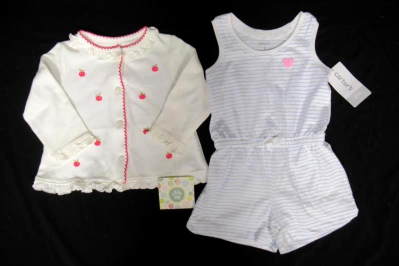 Lot of 2 Baby Girls Top Outfit Carters Little Me Button Front Cherry Romper