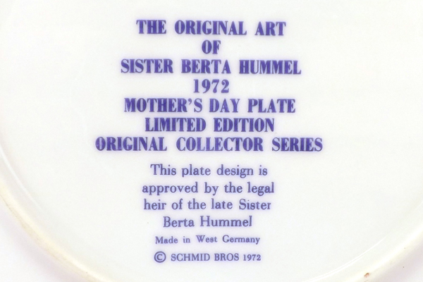 Berta Hummel 1972 Mother's Day Plate Boy Tools & Bag L.E. Schmid Bros.