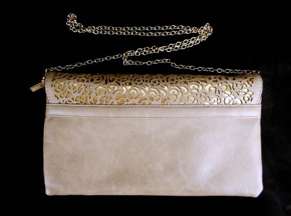 Melie Bianco Purse Convertible Crossbody Clutch Tan & Gold Laser Cut RENEE