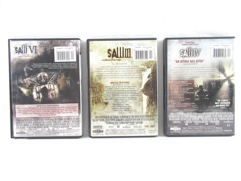 Lot of 3 Saw DVDS III IV and VI Unrated Directors Cut Widescreen Lionsgate