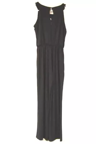 En Focus Studio Jumpsuit Women's Size 8 Black Elastic Waist Sleeveless Pockets