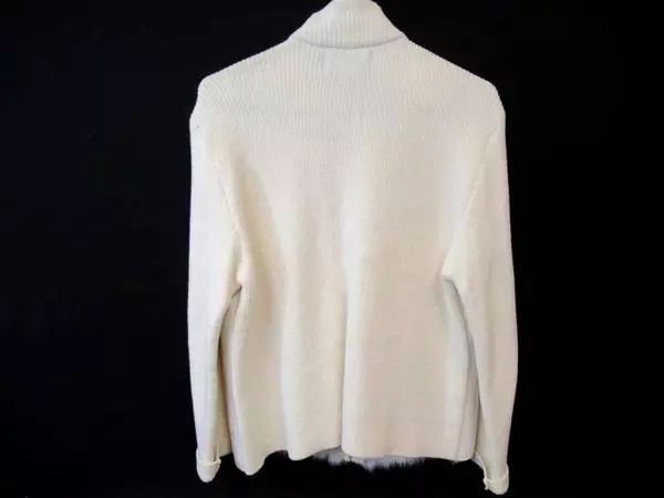 Lisa International Ivory Knit Jacket Women's Size M Faux Leather & Fur Trim