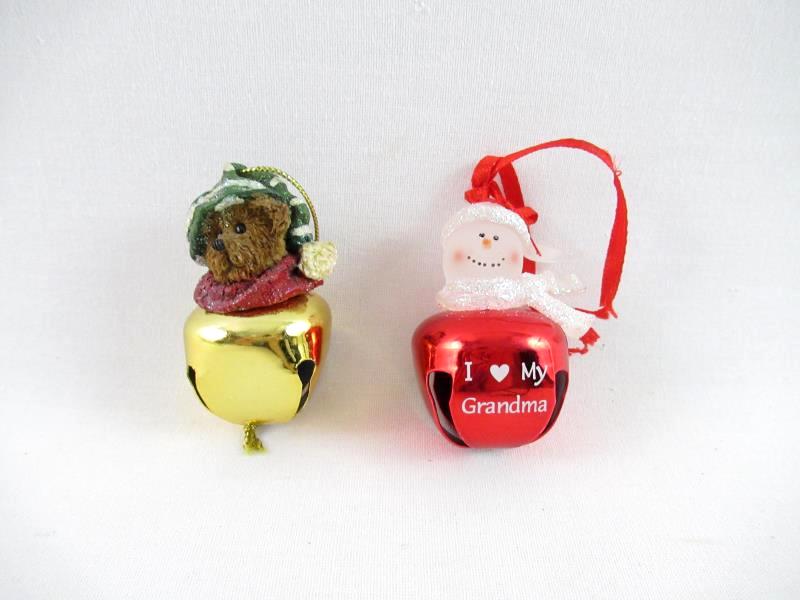 Lot of 4 Bell Christmas Ornaments Snowman Bear Reindeer Red Green Gold