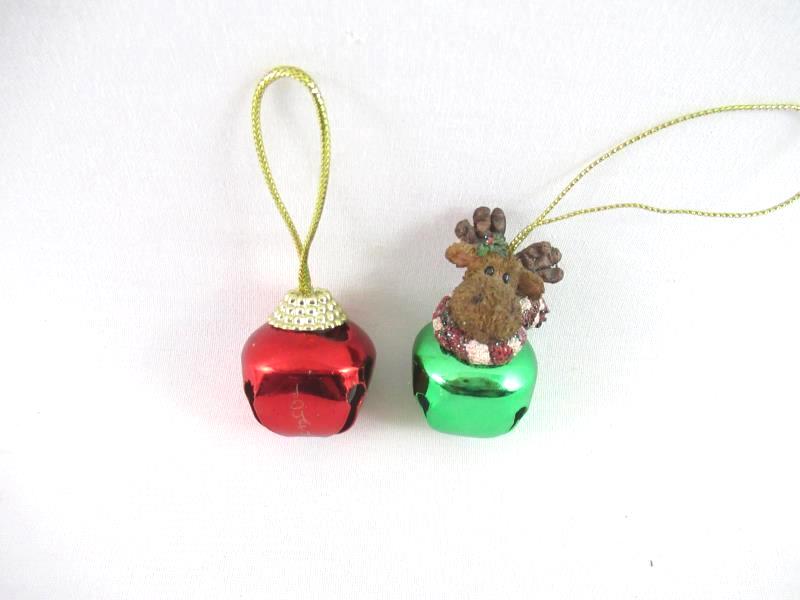 Lot of 4 Bell Christmas Ornaments Snowman Bear Reindeer Red Green Gold