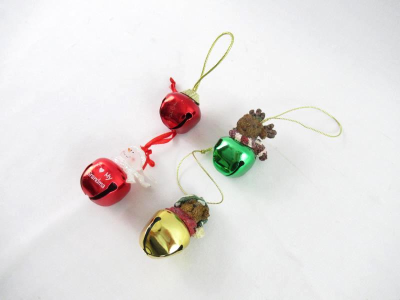 Lot of 4 Bell Christmas Ornaments Snowman Bear Reindeer Red Green Gold