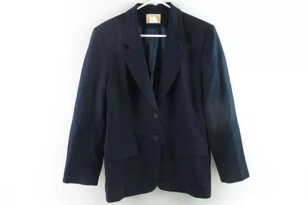 Vintage Pendleton Blazer Jacket Women's Size 12 Navy Blue Virgin Wool Pockets