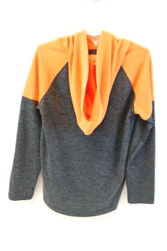 Lands' End Boy's Hoodie Long Sleeve Sweatshirt Grey Orange Size L