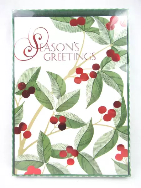 Lot of 12 Christmas House Greeting Cards Season's Greetings Greenery Red Berries