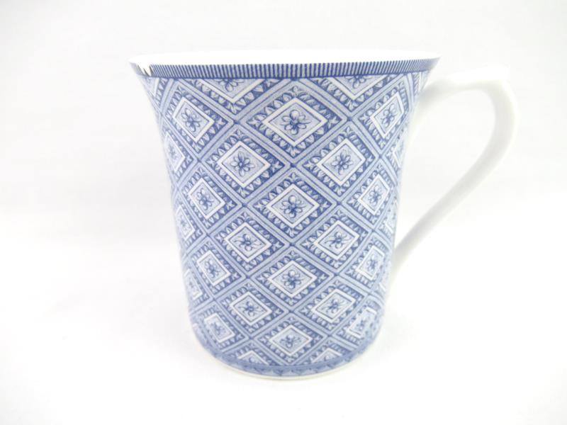 Queen's Blue Story Stucco Ceramic Coffee Tea Cup Blue White
