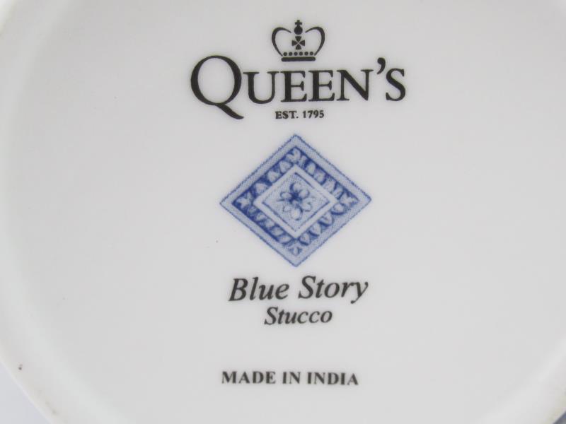 Queen's Blue Story Stucco Ceramic Coffee Tea Cup Blue White