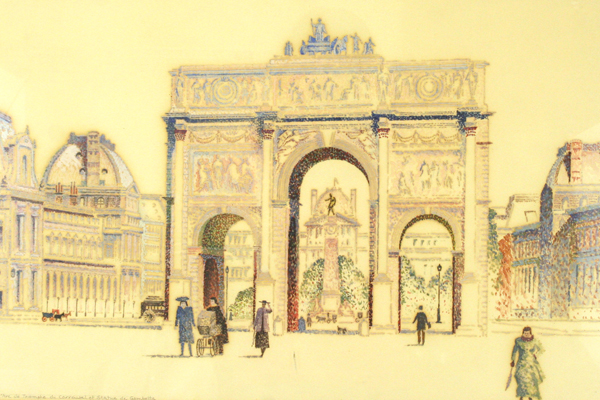 Vintage Framed Punch Mark Arc De Triomphe Du Carrousel Watercolor Signed