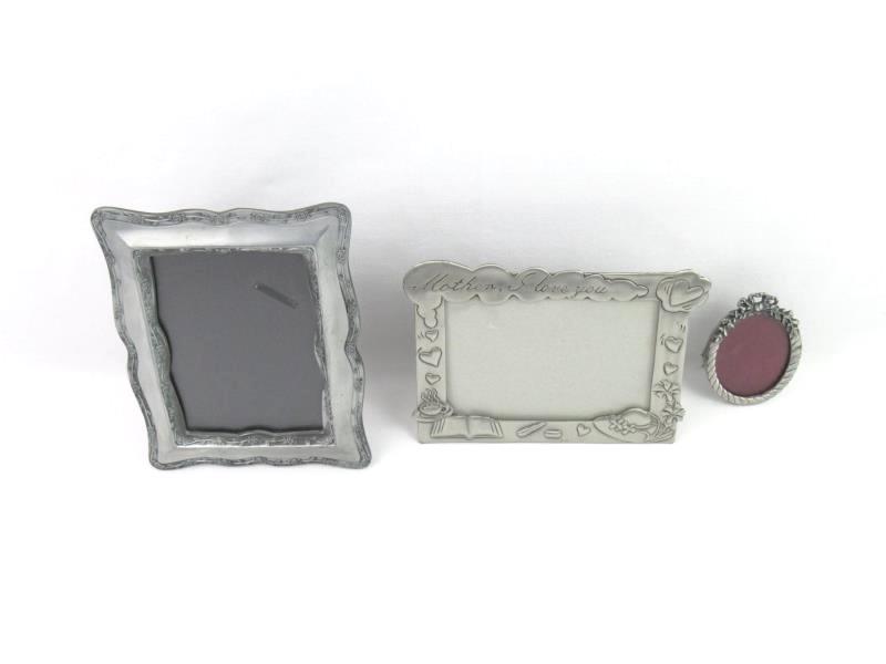 Lot of 3 Rear Loading Pewter Photo Frames Photo Size 3.5 x 5 And 2.25 x 2