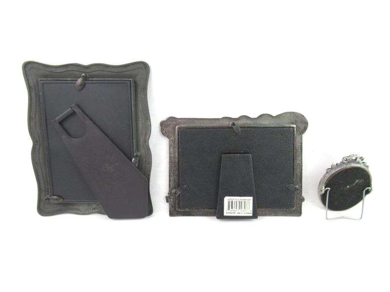 Lot of 3 Rear Loading Pewter Photo Frames Photo Size 3.5 x 5 And 2.25 x 2