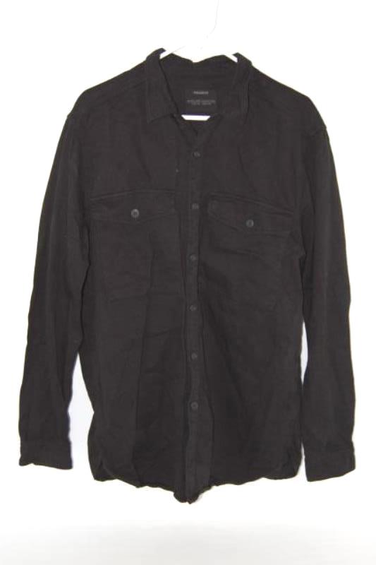 Pull And Bear Black Denim Button Front Top Women's Size XL Collared Pockets