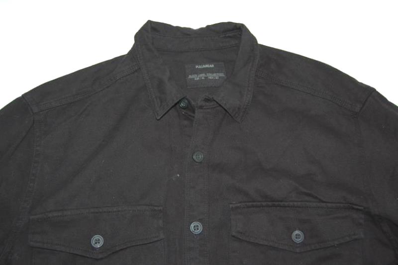Pull And Bear Black Denim Button Front Top Women's Size XL Collared Pockets