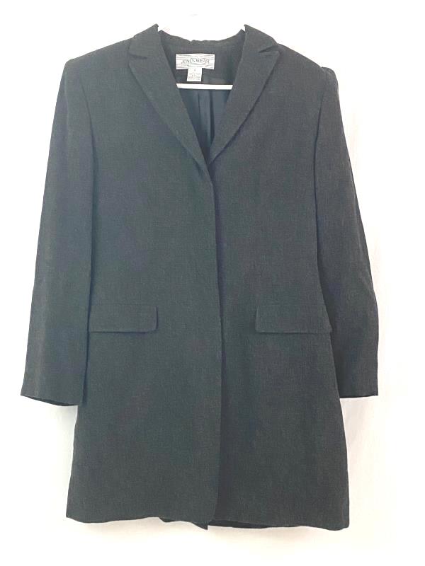 Vintage Jones Wear Long Length Suit Jacket Women's Size 6 Dark Grey