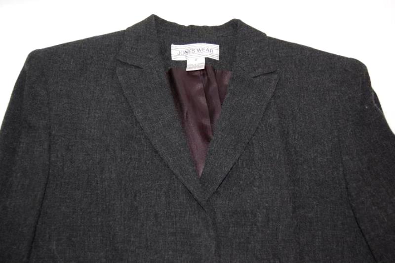 Vintage Jones Wear Long Length Suit Jacket Women's Size 6 Dark Grey