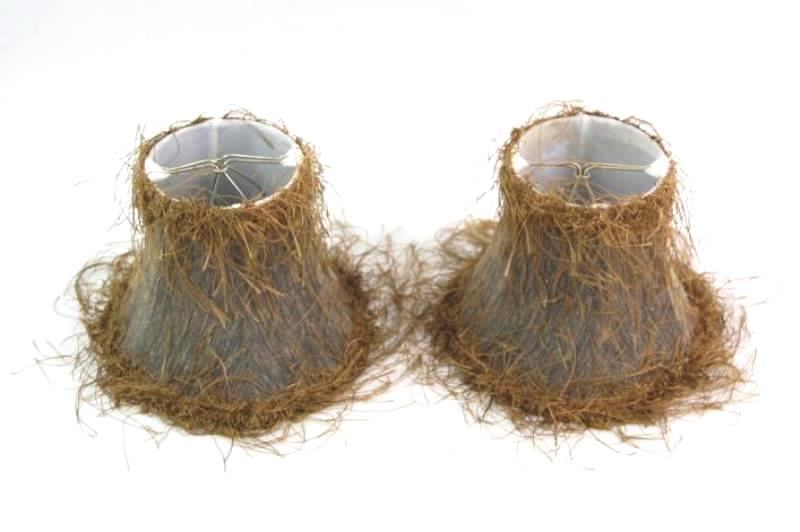 Lot of 2 Candle Bulb Clip on Lampshades Grey Brown Fringe Trim