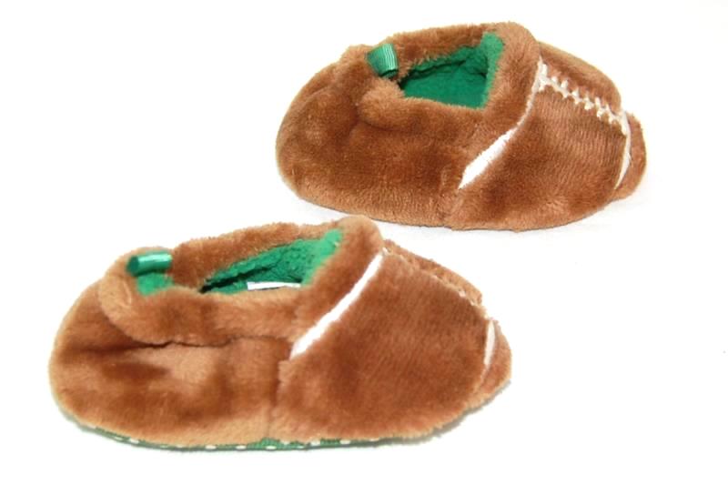 Baby Fuzzy Football Slippers Infant/Toddler Size 2 Brown Embroidered