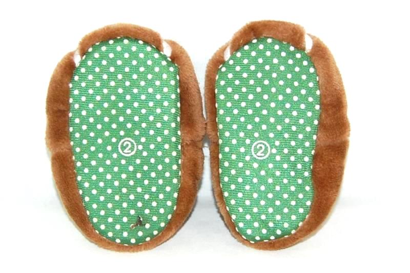 Baby Fuzzy Football Slippers Infant/Toddler Size 2 Brown Embroidered