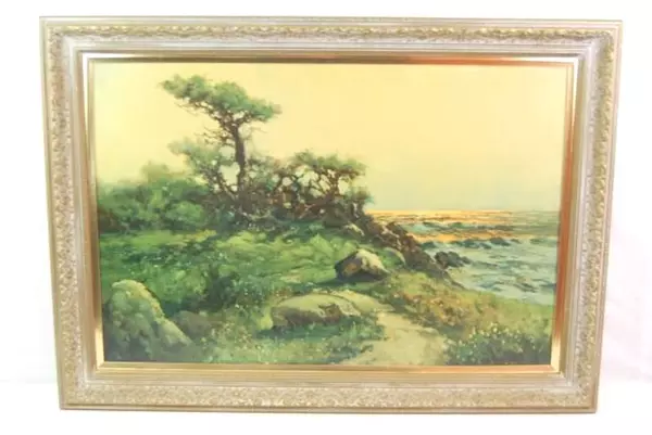 Vintage Robert Wood Laguna Coast Reproduction Print Canvas Framed 24 By 36 Inch