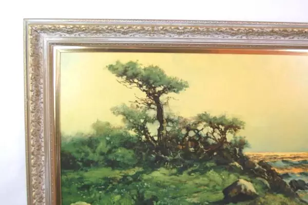 Vintage Robert Wood Laguna Coast Reproduction Print Canvas Framed 24 By 36 Inch