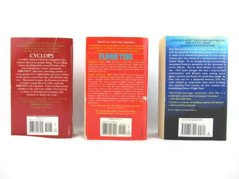 Lot of 3 Clive Cussler Novels Paperback Cyclops Flood Tide Night Probe