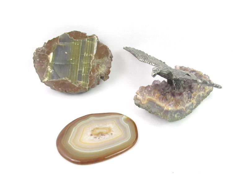 Lot of Three Gemstones Thunder Egg Amethyst Agate Shard Collections Decoration