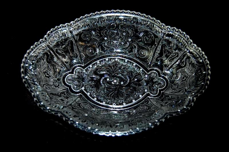 Vintage Ornate Pressed Sandwich Glass Pickle Relish Bowl Clear Reproduction