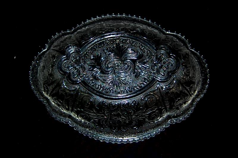 Vintage Ornate Pressed Sandwich Glass Pickle Relish Bowl Clear Reproduction