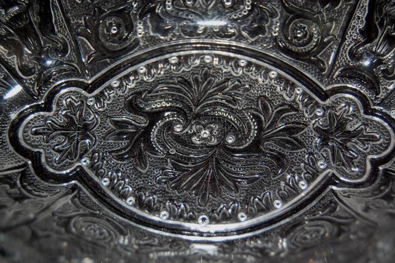 Vintage Ornate Pressed Sandwich Glass Pickle Relish Bowl Clear Reproduction
