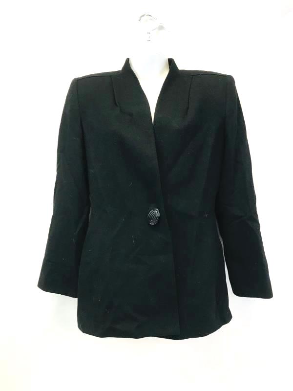 Oleg Cassini Suit Jacket Women's Size 8 Black Shoulder Pads Wool Blend