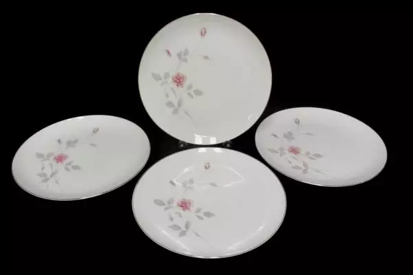 Set of 4 Royal Song #5442 Remembrance Platinum Pink Roses Dinner Plate 10.5" Dia
