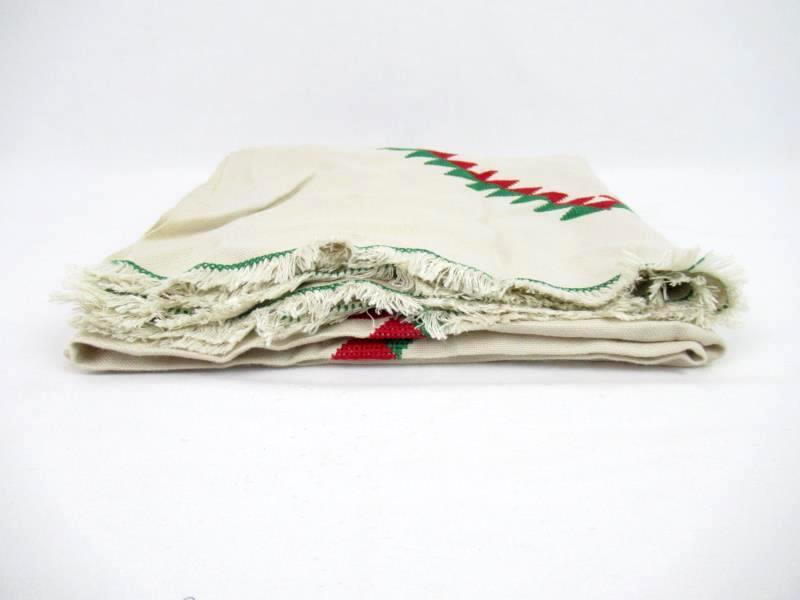 Cross Stitch Square Table Cloth Beige Red green Diamond Pattern