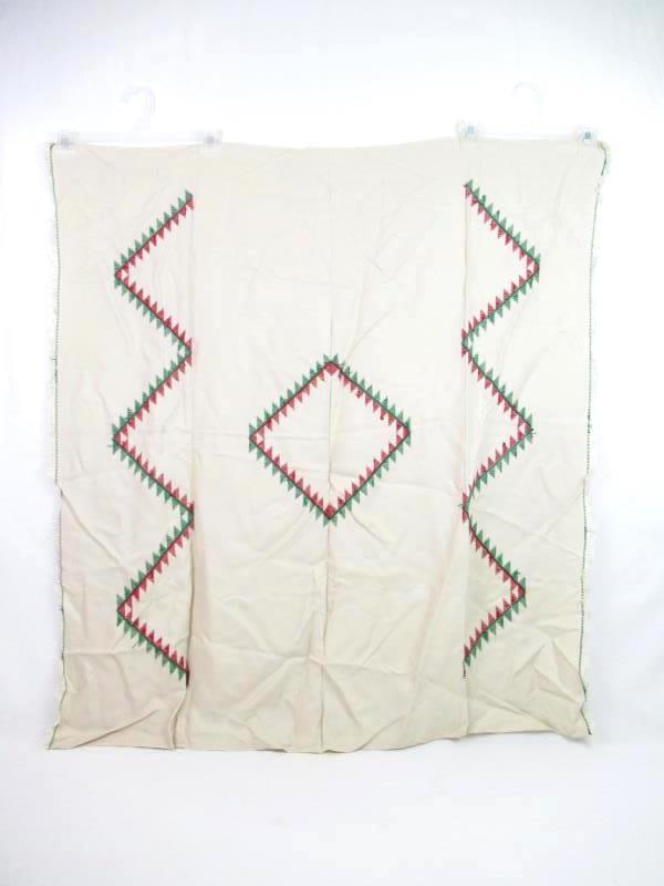 Cross Stitch Square Table Cloth Beige Red green Diamond Pattern