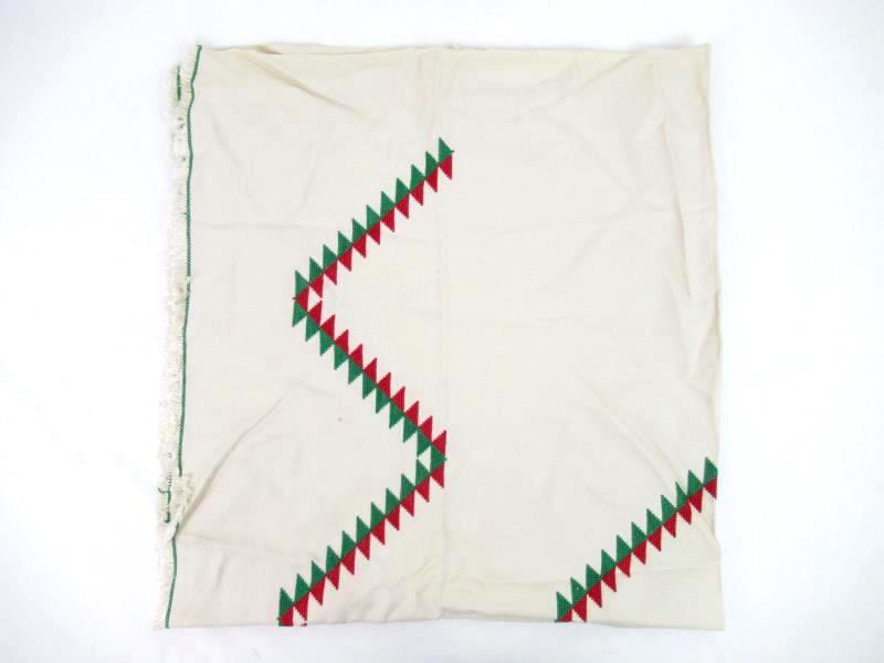 Cross Stitch Square Table Cloth Beige Red green Diamond Pattern