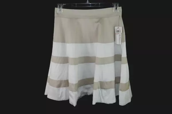 Amanda + Chelsea Striped A Line Skirt Women's Size 6P Tan White Stretch