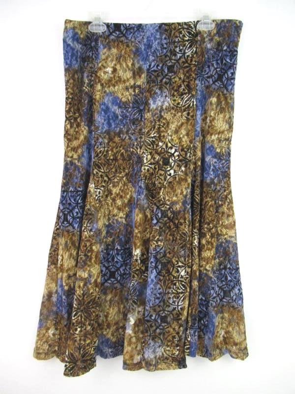 JM Collection Skirt Women Size Medium Lace Over Lay A Line Midi Blue Tan Print