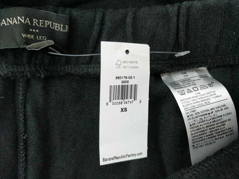 BANANA REPUBLIC Lounge Pants High Rise Wide Leg Black Rib Knit Sz XS New
