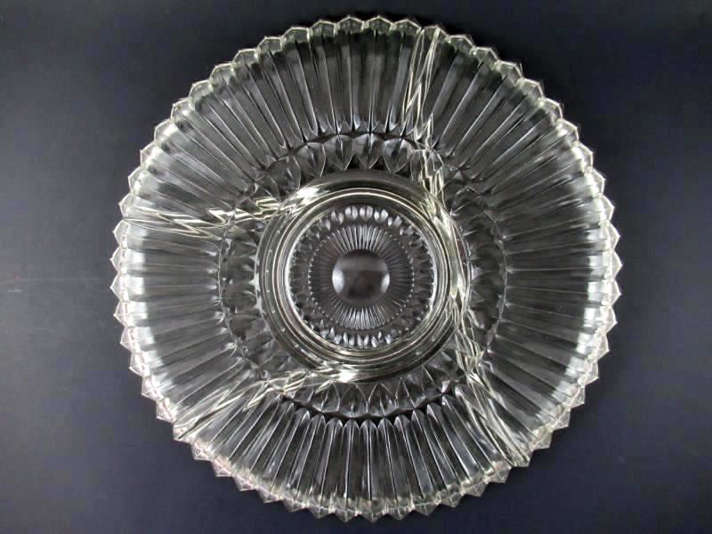 Vintage Divided Serving Platter Plate Scalloped Clear Glass 12 Inch Gold Tinted