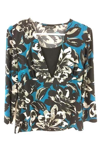 Briggs New York Women's Blue & Black Floral Long Sleeve Shirt Size Medium