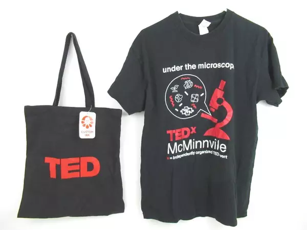 Lot of TED Under The Microscope Items Tee Shirt Ted X McMinnville Tote Bag Sz L