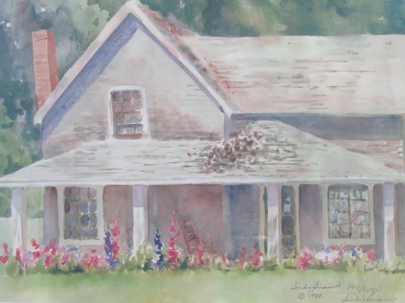 Framed Judy Buswell Limited Edition Watercolor His Sister's House 197/3500