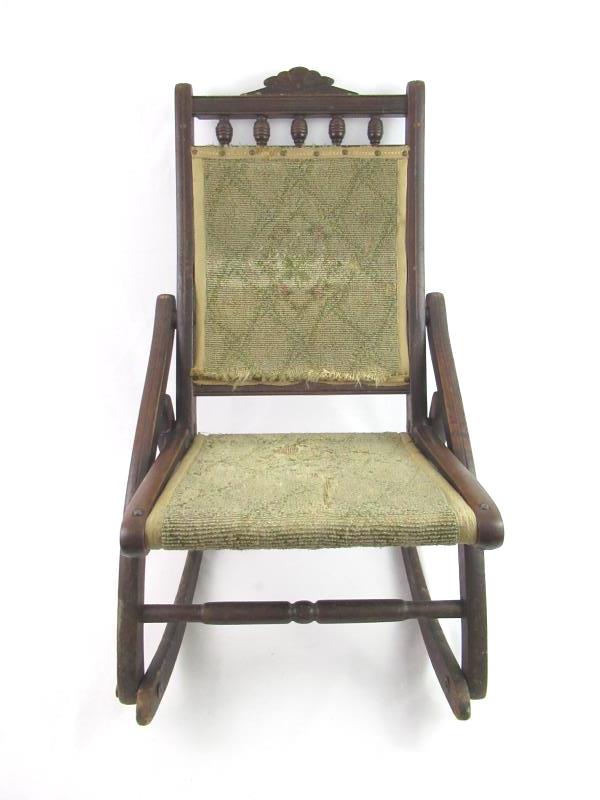 Antique Victorian Folding Chair Children's Carpet Rocker Wood Frame