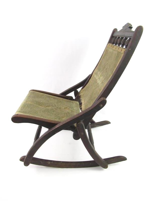 Antique Victorian Folding Chair Children's Carpet Rocker Wood Frame