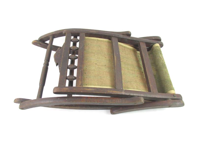 Antique Victorian Folding Chair Children's Carpet Rocker Wood Frame