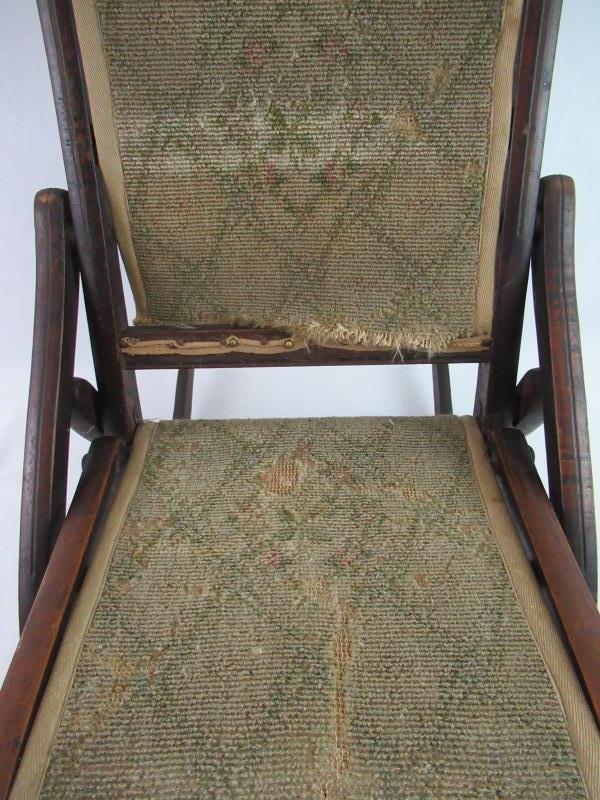Antique Victorian Folding Chair Children's Carpet Rocker Wood Frame