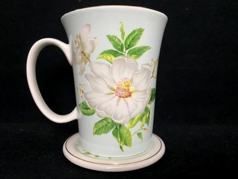 Gracie Bone China Magnolia Cup and Saucer Platinum Rim Light Green